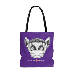 Large Tote Bag, Lenny the Lemur, dark purple-Bags-Practice Empathy