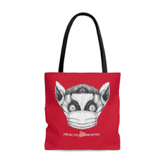 Large Tote Bag, Lenny the Lemur, deep red-Bags-Practice Empathy