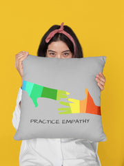 Spun Polyester Square Pillow, My Hand to Yours, light gray-Home Decor-Practice Empathy