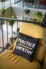 Spun Polyester Square Pillow, Rainbow Logo, black-Home Decor-Practice Empathy